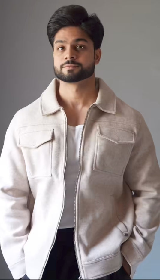 Premium Varsity Vibe Classic Wool Bomber Jacket – Beige Edition by Unscripted