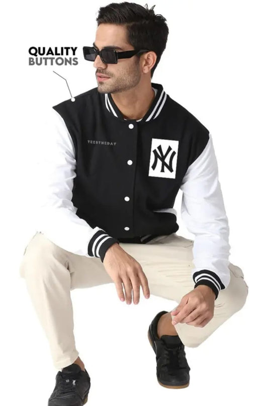 Premium Varsity Vibe Classic Bomber Jacket – Black & White Edition