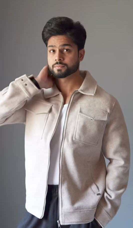 Premium Varsity Vibe Classic Wool Bomber Jacket – Beige Edition by Unscripted