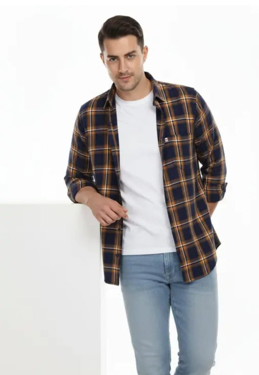 Classic Checked Casual Shirt – Navy Yellow Edition