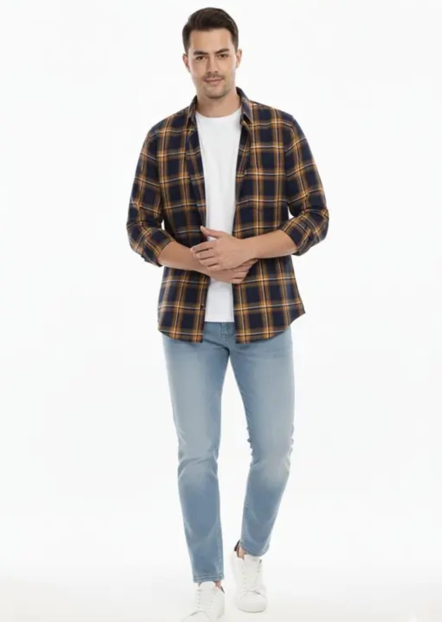 Classic Checked Casual Shirt – Navy Yellow Edition