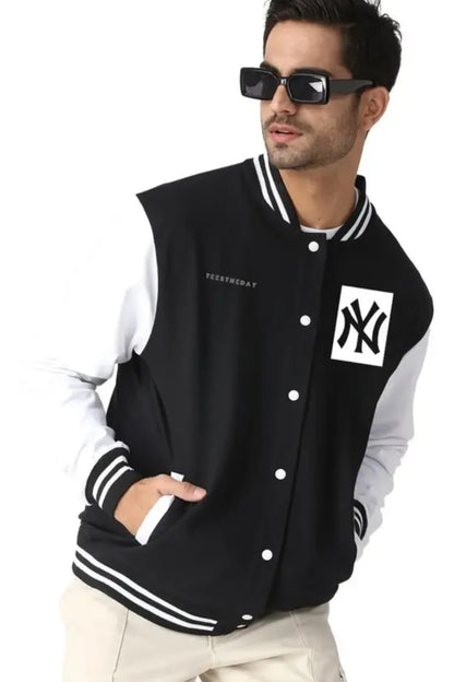 Premium Varsity Vibe Classic Bomber Jacket – Black & White Edition