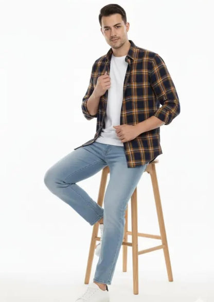 Classic Checked Casual Shirt – Navy Yellow Edition